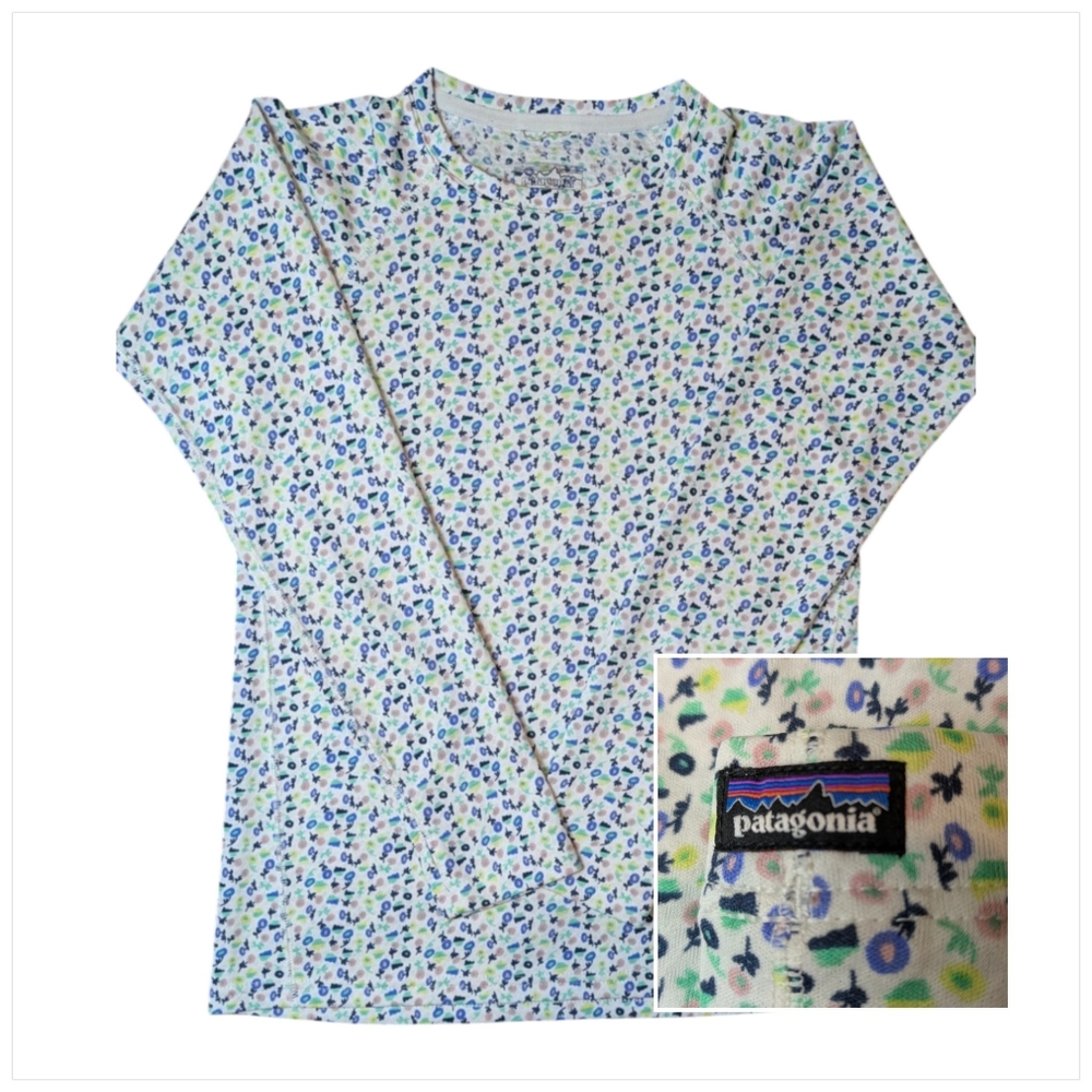 Patagonia Capilene Midweight Baselayer Floral Print Crewneck Top Girls XL 14